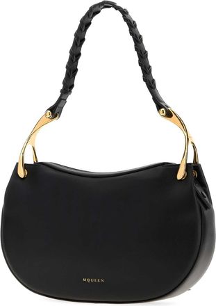 Alexander McQueen Womens Wishbone Shoulder Bag Black Calf Skin