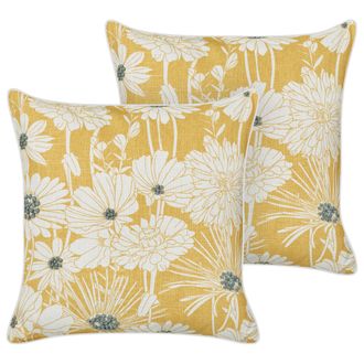 Beliani Beliani - Conjunto De 2 Cojines De Algod&oacute;n Bordado Motivo Floral 45 X 45 Cm Amarillo Scirpus