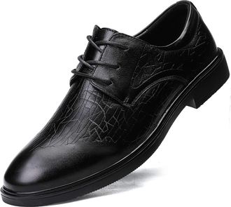 Generic Formal Shoes for Men Lace Up Floral Round Burnished Toe Leather Low Top Rubber Sole Anti-Slip Party(Black,5.5 UK)