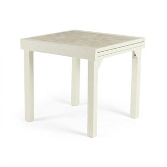 ED&Egrave;N JARD&Iacute; Mesa de jard&iacute;n extensible en aluminio blanco roto y cristal templado