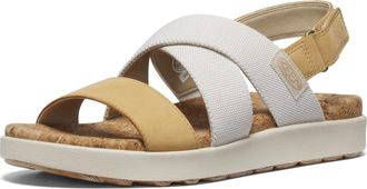 Keen Womens Elle Criss Cross Premium Comfortable Fashion Casual Wedge Sandals, Birch/Curry, 7.5