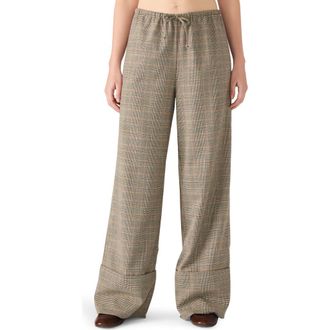 Steve Madden Idra Plaid Wide Leg Drawstring Pants in Brown at Nordstrom Rack, Size Large
