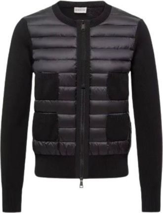 Moncler Padded Wool Zip-Up Cardigan - female - Moncler - Cardigans - Black - XL - Knitwear