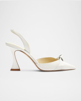 Alexandre Birman Clarita Bell Leather Bow Slingback Pumps