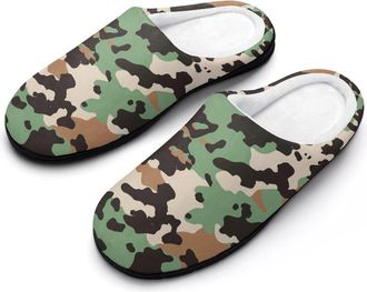 Generic Army Green Camouflage Womens Slippers Warm House Slippers Indoor House Shoes with Anti-Skid Rubber Sole