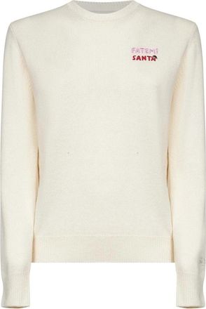 MC2 Saint Barth Geborduurde trui in ivoor - Dames - Ronde hals truien - Beige - XS - Wol - Truien & Vesten