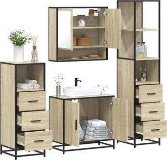 vidaXL Juego De Muebles De Ba&ntilde;o 4 Pzas Contrachapada Roble Sonoma Vidaxl