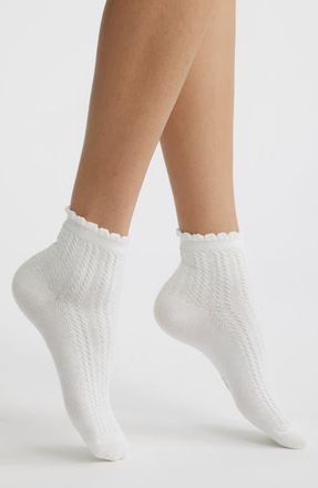 Stems Scallop Cuff Cotton Blend Pointelle Quarter Socks in Ivory at Nordstrom