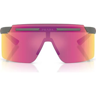 Prada 140mm Polarized Shield Sunglasses in Metal Grey /Dark Violet Pink at Nordstrom