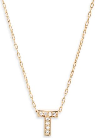 Nordstrom Pav&eacute; Cubic Zirconia Initial Necklace in T- Clear- Gold at Nordstrom