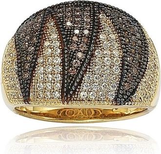 Suzy Levian Golden Sterling Silver Brown and White Cubic Zirconia Wide Band Ring