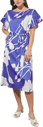 Ming Wang Ming Wang Belted Floral Crepe de Chine Shift Dress