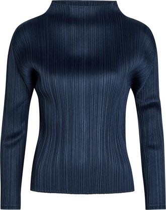 Pleats Please Issey Miyake Monthly Colours Pleated Mock-neck Woven top - Navy - 5