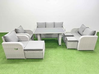 Fimous 10 Seater Garden Furniture Set 3 Stool Light Grey