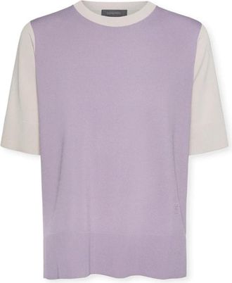 Elena Miro Top van viscosemix met korte mouwen - Dames - Ronde hals truien - Paars - S - Nylon - Truien & Vesten