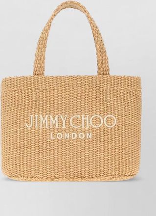 Jimmy Choo London raffia mini beach tote bag dual handles