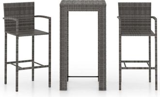 vidaXL Set Muebles Bar Jard&iacute;n 3 Pzas Rat&aacute;n Sint&eacute;tico Reposabrazos Gris Vidaxl