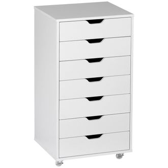 Vinsetto Mobile Filing Cabinet - 7-drawer File Cabinet with Wheels - White | TJ Hughes