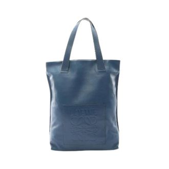 Loewe Pre-owned Anagram Leren Tote Bag - Dames - Vintage Schoudertas - Blauw - ONE Size - Leer - Vintage