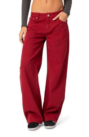 Edikted Roman Slouchy Wide Leg Jeans in Burgundy at Nordstrom, Size X-Small