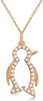 Allurez Diamond Penguin Pendant Necklace 14k Rose Gold (0.16ct)