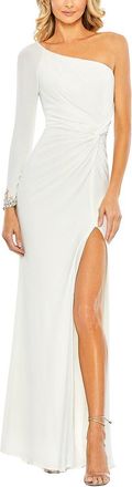 Mac Duggal One Sleeve Beaded Cuff Side Twist Gown