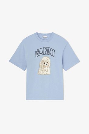 Ganni Blue T-shirt with Poodle - Size XXS Organic Cotton