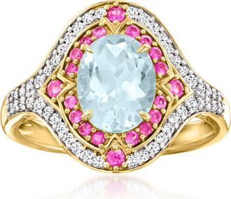 Ross-Simons Aquamarine Ring With. Pink Sapphires and. Diamonds in 14kt Yellow Gold