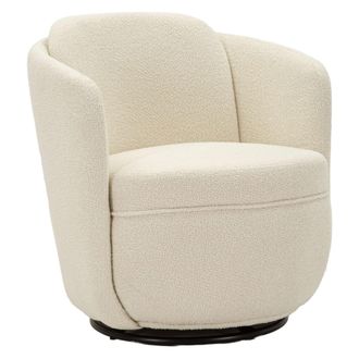 Dmora Poltrona Morond, Base Giratoria, Brazos, Estructura De Madera Noble, 70x72x75h Cm, Blanco Crema