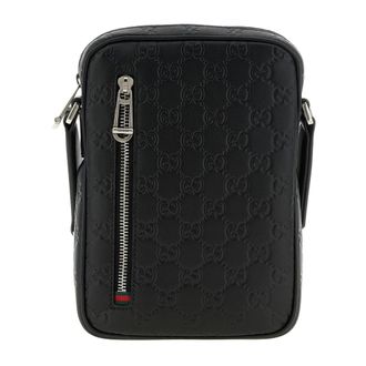 Gucci GG Emblem Leren Crossbody Tas - Heren - Tassen - Zwart - Maat: ONE Size Leer