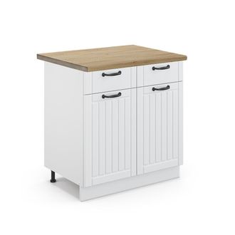 Vicco Mueble Bajo De Cocina Fame-line, Blanco Casa De Campo, 80 Cm, Et Roble