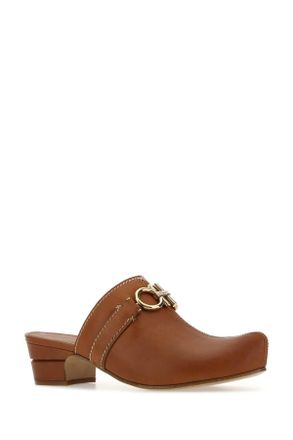 Ferragamo Womens Caramel Leather Phobos Mules - Brown - Size EU 37