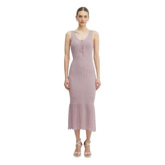 Twinset Vestido Largo de Punto de Lino - Dresses - Mujer - Rosa - L