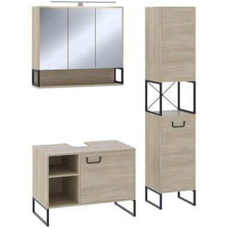 Vicco Conjunto De Muebles De Ba&ntilde;o Vionna, Roble/negro, 3 Partes