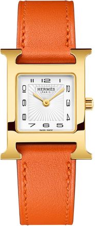 Hermès Heure H Watch, Gold Plate & Leather Strap