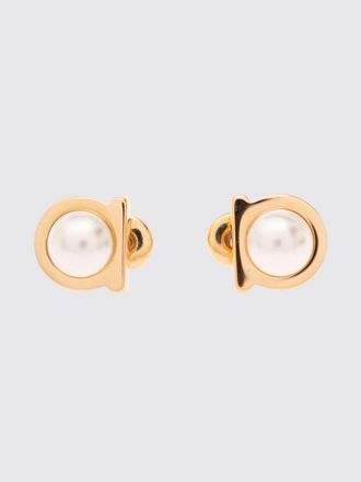 Ferragamo Gancini Stud Earrings in Brass with Crystals
