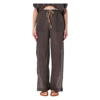 120% Lino 120% Lino, Wide Trousers, female, Brown, Size: XS Wide-leg Trousers