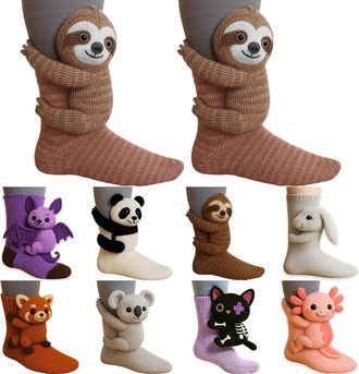 Generic 3D Knit Animal Socks, Novelty Floor Sock for Christmas, Cute Novelty Animal Socks, Cute Hand Crochet Knit Sock, Winter Warm Floor socks for Adults, Br