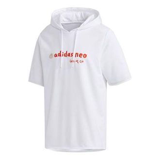 adidas Mens adidas neo Logo Embroidered Sports Pullover Hooded Short Sleeve White GP5824