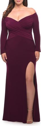 La Femme Long Sleeve Off the Shoulder Plus Size Gown in Dark Berry at Nordstrom, Size 12W