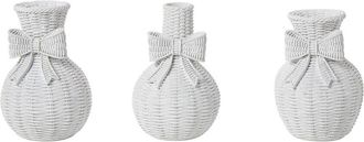 Two's Company Bowed Beauties Set Of 3 Basket Weave Pattern Vases