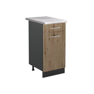 Vicco Mueble Bajo De Cocina R-line, Roble Artesanal/antracita, 40 Cm Encimera M&aacute;rmol, Vicco