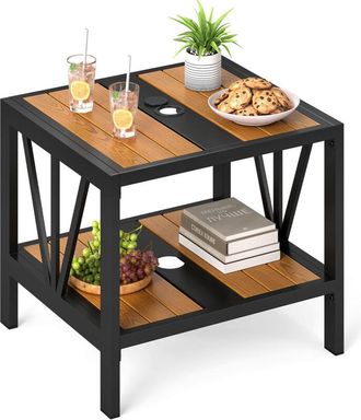 Costway 2-Tier Metal Small Patio Coffee Table Garden Side Table 52 x 46 x 45cm