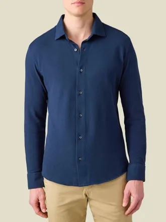 Luca Faloni Navy Blue Cotton Piqu&eacute; Siena Shirt