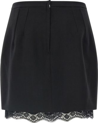 Dolce & Gabbana Double Cr&ecirc;pe Wool with Lace Hem Skirt - Black