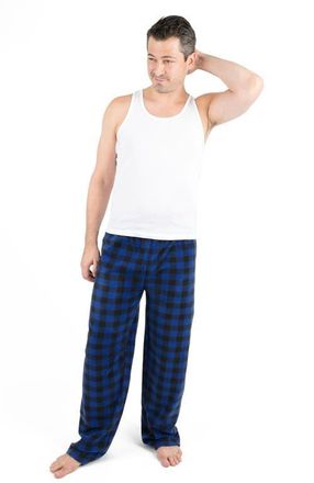 Leveret Mens Fleece Printed Holiday Pajama Pants in Plaid Black & Navy at Nordstrom, Size Xx-Large