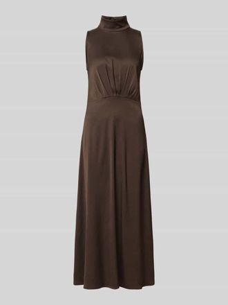 Drykorn Maxikleid mit Stehkragen und Drapierungen Modell AMABEL in Taupe, Gr&ouml;&szlig;e 34