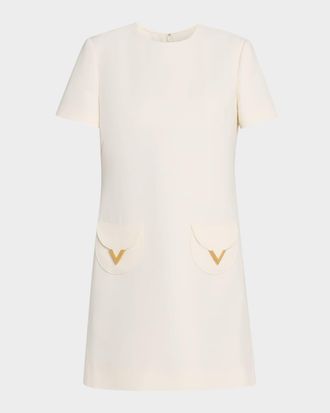Valentino Garavani V-Logo Pocket Short-Sleeve Crepe Mini Dress