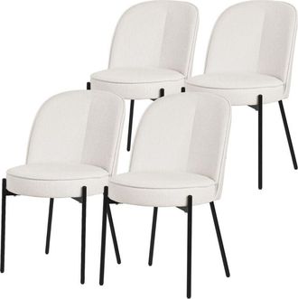 ML Design ML-Design Juego 4x Sillas de Comedor Beige de Poliéster Tapizado con Patas de Metal Asiento Acolchado con Respaldo Semi-Redondo Diseño Atemporal