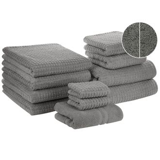Beliani Beliani - Juego De 11 Toallas De Ba&ntilde;o Y Alfombrilla De Ba&ntilde;o De Algod&oacute;n Gris De Low Twist Para Invitados Atai